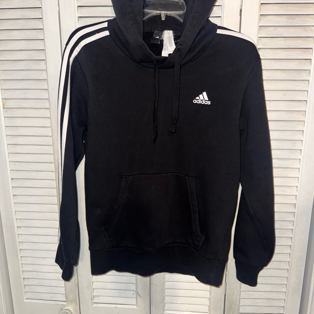 adidas Black Crewneck Hoodie with White Shoulder Stripes